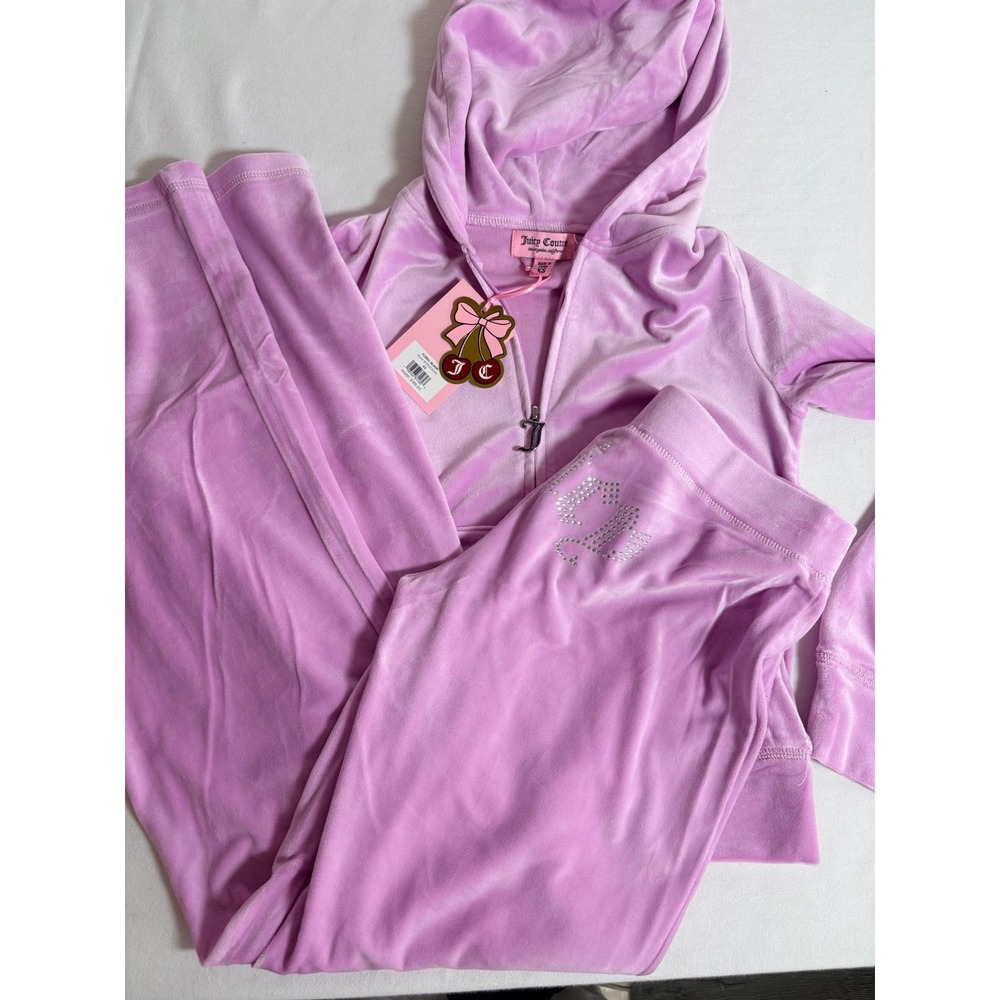 Juicy Couture Tracksuit XS Lilac New Velour Rhinestone Hoodie Pants 2-Piece Set